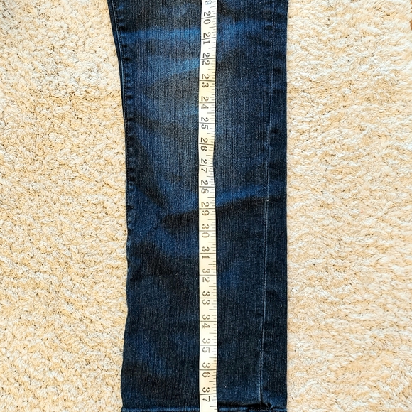 V Blue straight leg stretch rhinestone accent mid rise jean no distressing SZ 12 - Picture 12 of 12